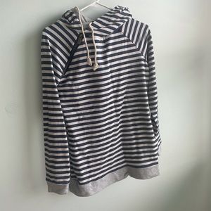 Double hooded sweatshirt, navy stripe, small